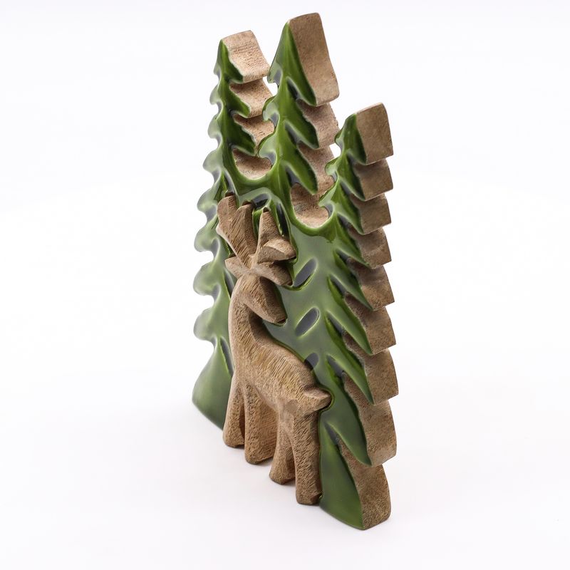 Изгубен в гората - Елен в гората 3D дървена декорация - 23x20 см