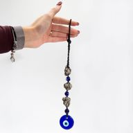 Висящ медальон от камък - пирит камъни и мъниста - зло око