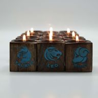 Дървен Свещник Куб Зодиак - 5x5x5 см