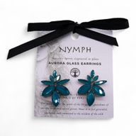 Винтидж Стъклени Обеци Тюркоазено Зелено - Цветя