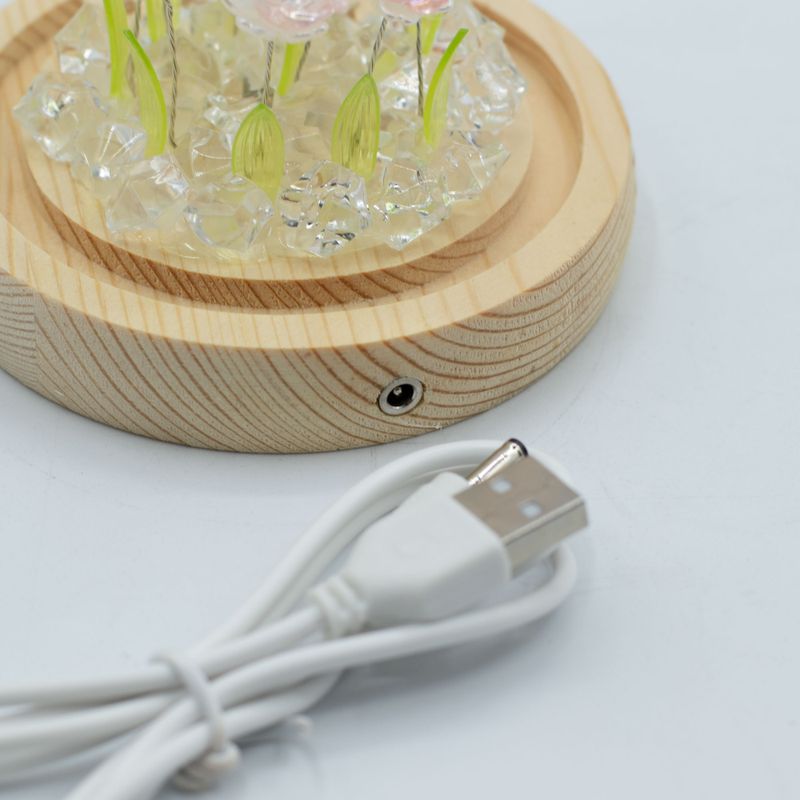 Градински купол с флорален блясък - 10 розови рози - LED USB