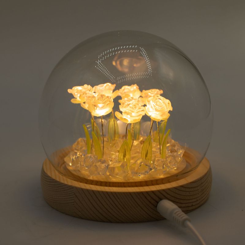 Градински купол с флорален блясък - 10 розови рози - LED USB
