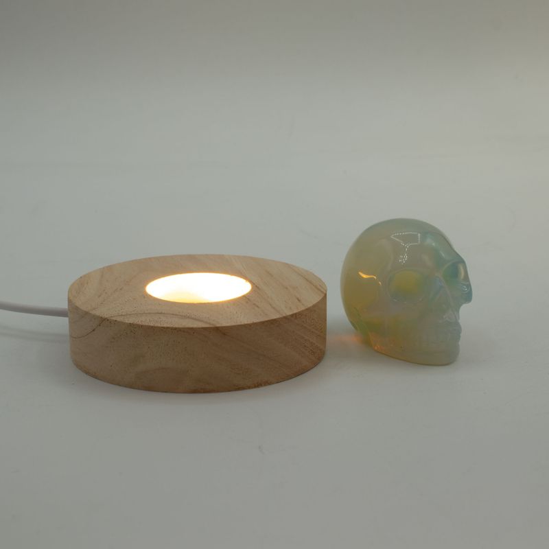 8 см Кръгла Дървена USB LED Поставка – Студена/Топла/Дневна