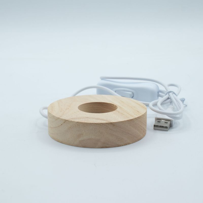 8 см Кръгла Дървена USB LED Поставка – Студена/Топла/Дневна