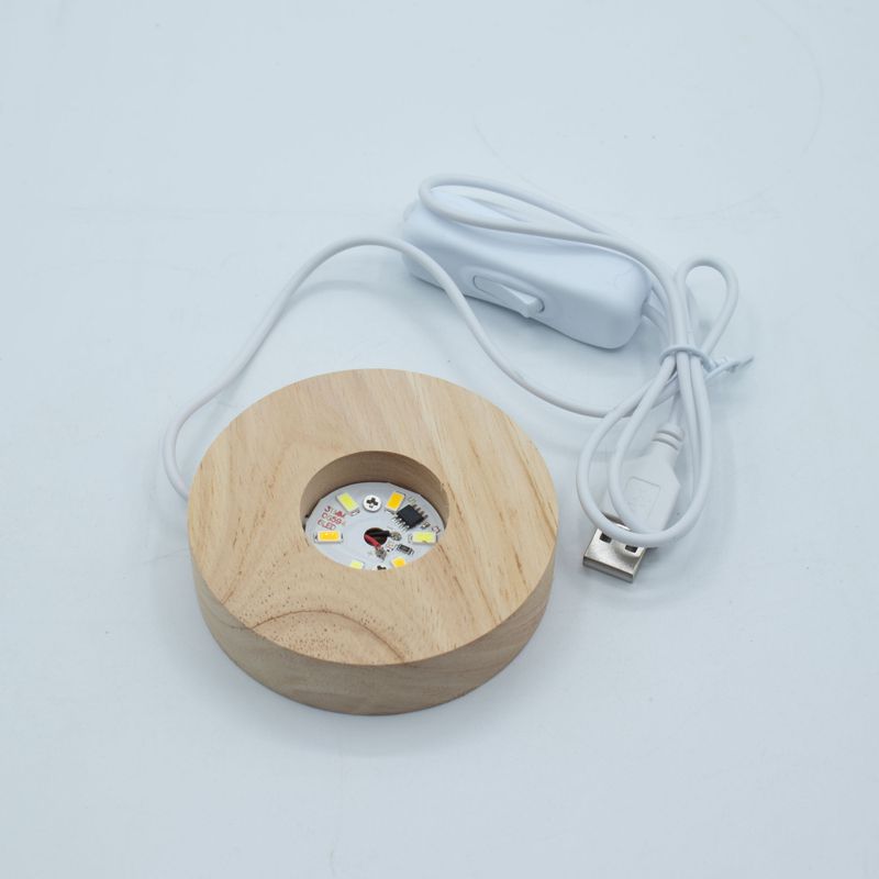 8 см Кръгла Дървена USB LED Поставка – Студена/Топла/Дневна