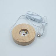 8 см Кръгла Дървена USB LED Поставка – Студена/Топла/Дневна