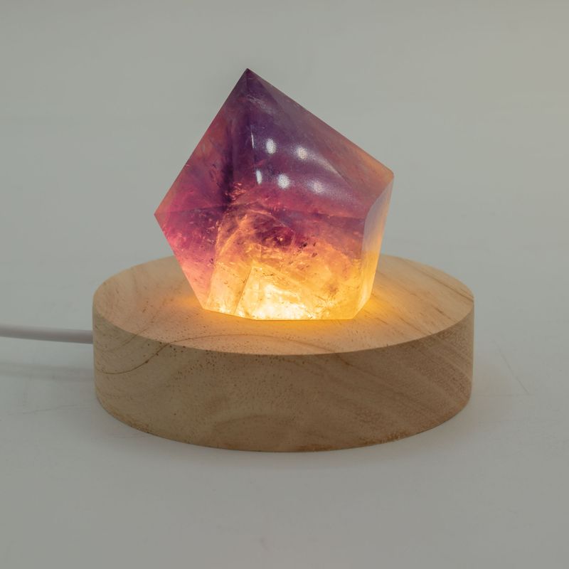 8 см Кръгла Дървена USB LED Поставка – Студена/Топла/Дневна