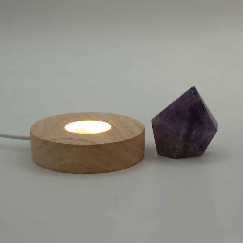 8 см Кръгла Дървена USB LED Поставка – Студена/Топла/Дневна
