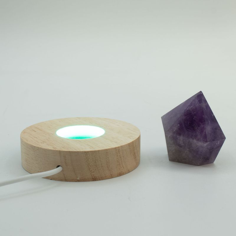 8 см Кръгла Дървена USB LED Поставка – Многоцветна