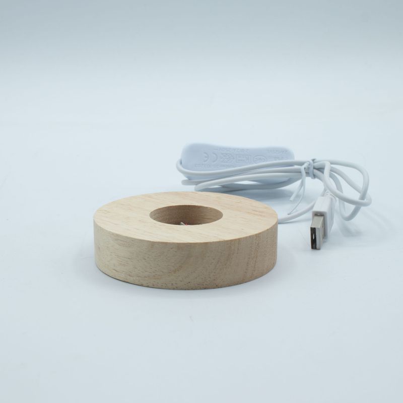 8 см Кръгла Дървена USB LED Поставка – Многоцветна