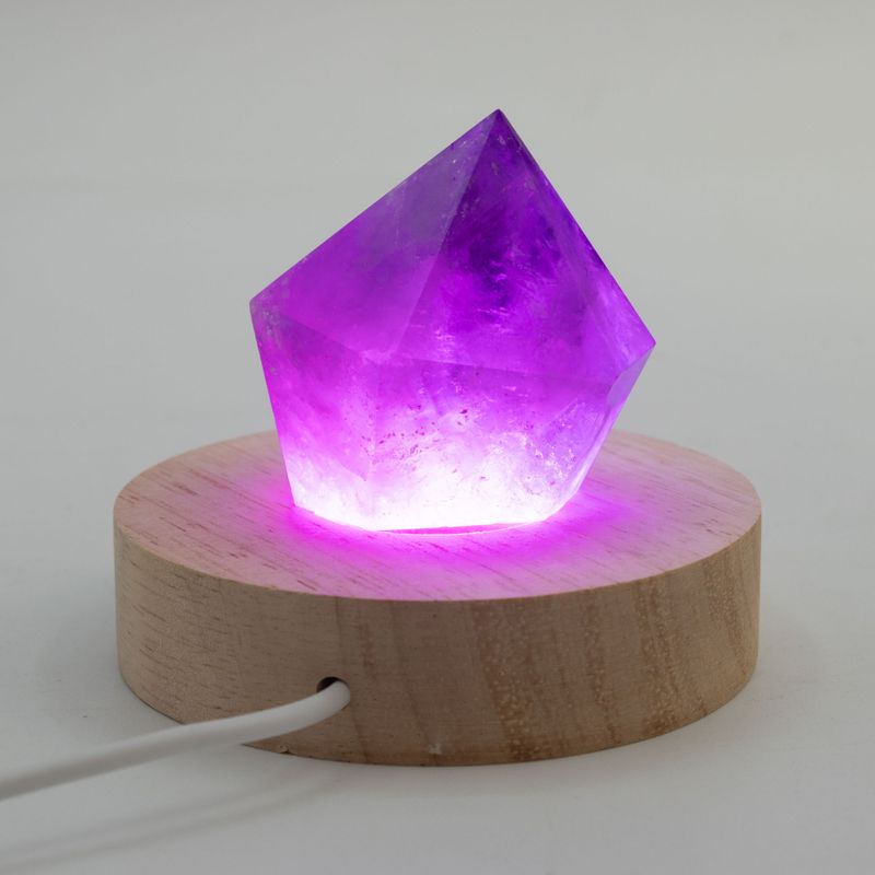 8 см Кръгла Дървена USB LED Поставка – Многоцветна