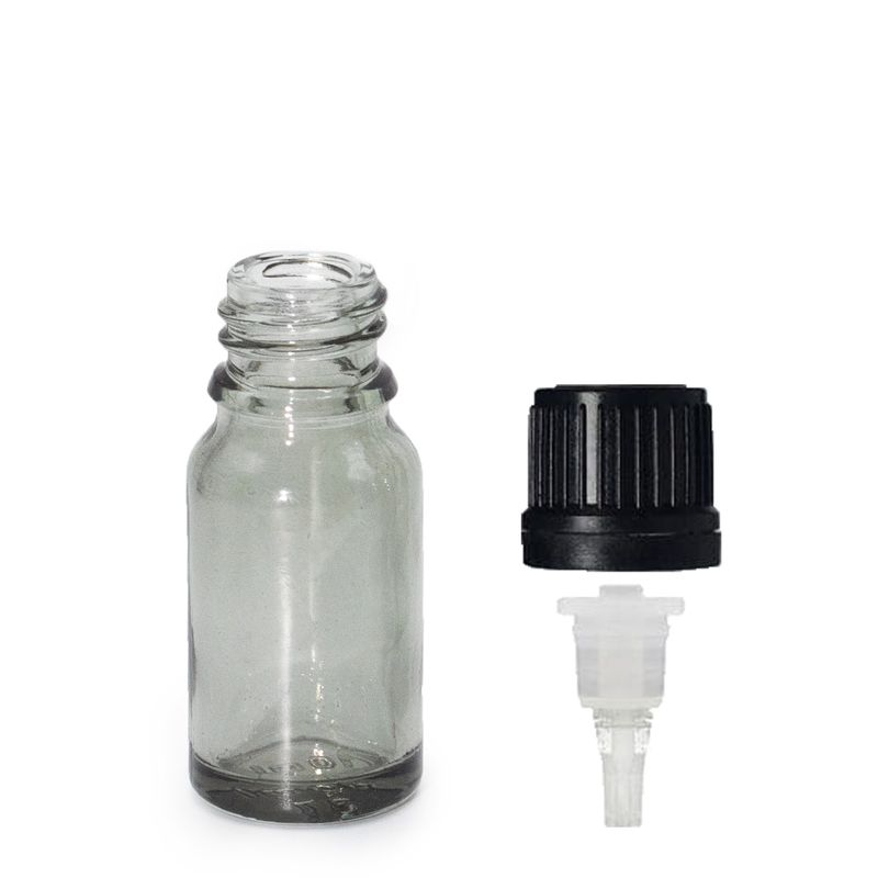 10 ml стъклена бутилка с капкомер в димно сиво със капачка за капкомер