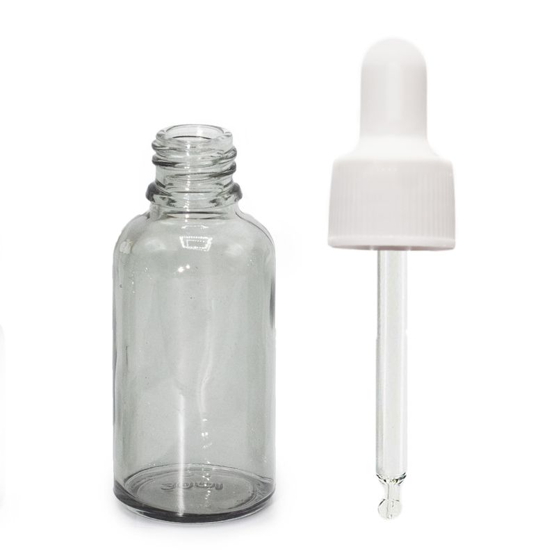 30 мл Стъклена бутилка с капкомер в пушено сиво с бяла пипета