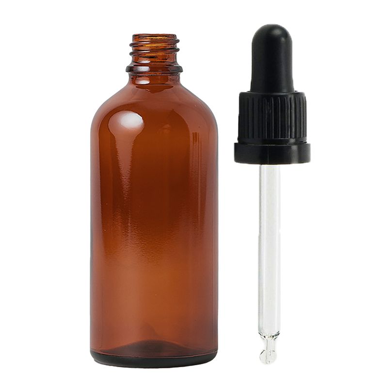 100 ml амбър стъклена бутилка за капки с черна пипета