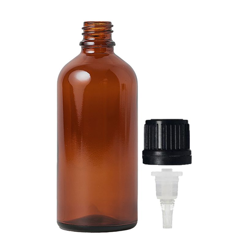 100ml янтарна стъклена бутилка с TE капачка за капкомер