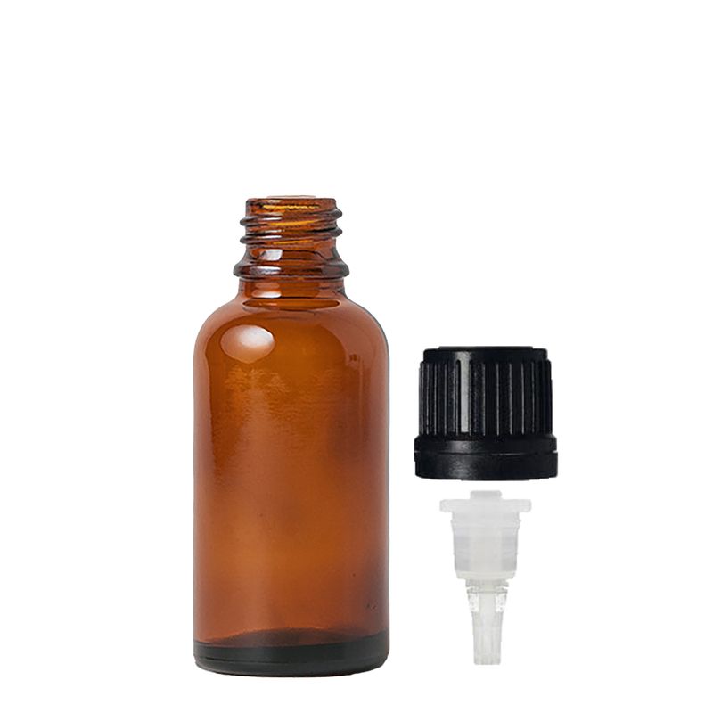 30ml янтарна стъклена бутилка с TE капачка за капкомер