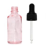 50ml стъклена бутилка с капкомер в розово-розов цвят с черна пипета