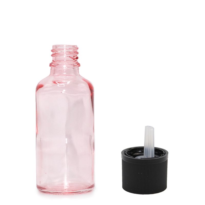 30 ml розова стъклена бутилка с капачка за пипета с детска защита