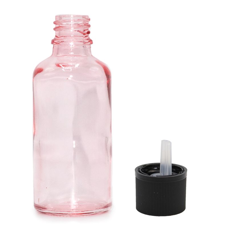 100ml розово-розова стъклена бутилка с капкомер и капачка с детска защита
