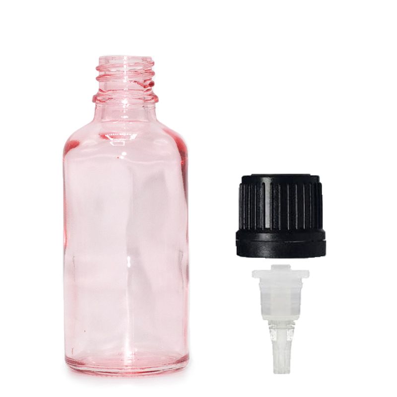 50ml стъклена бутилка в розово-розов цвят с капачка за пипета