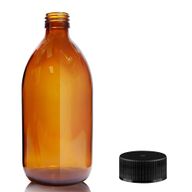 500 ml янтарна стъклена бутилка за лекарства с черна пластмасова капачка