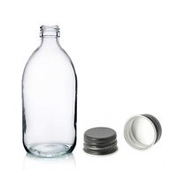 200 ml прозрачна стъклена бутилка за лекарства с черна алуминиева капачка