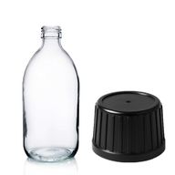 200ml Прозрачна стъклена бутилка за лекарства с черна капачка за сигурно запечатване