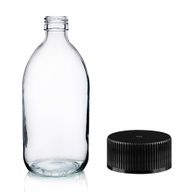 500 ml прозрачна стъклена бутилка за лекарства с черна пластмасова капачка