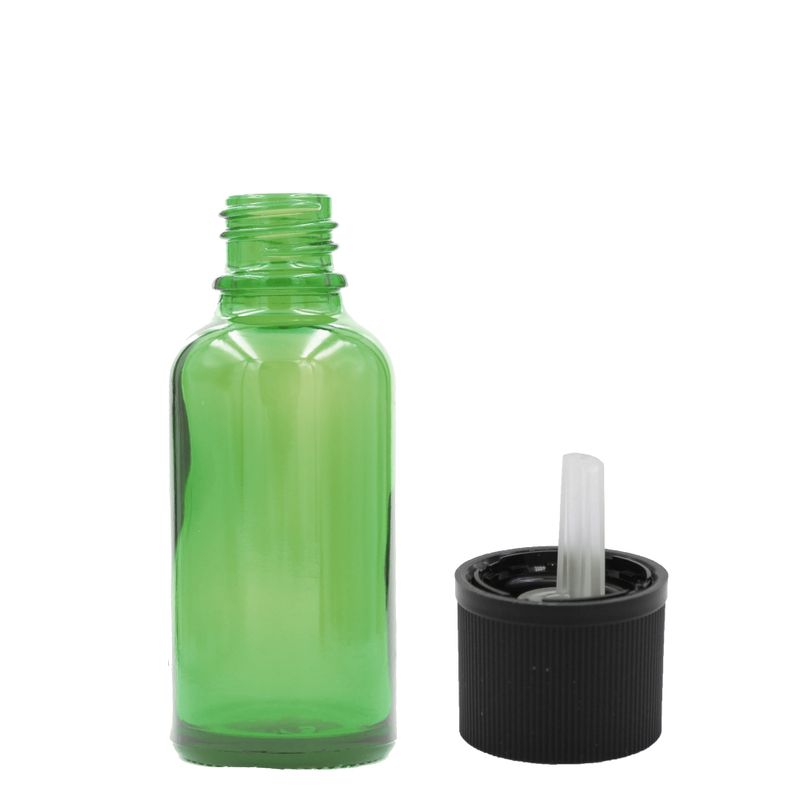 15ml зелена стъклена бутилка с пипета и капачка с детска защита