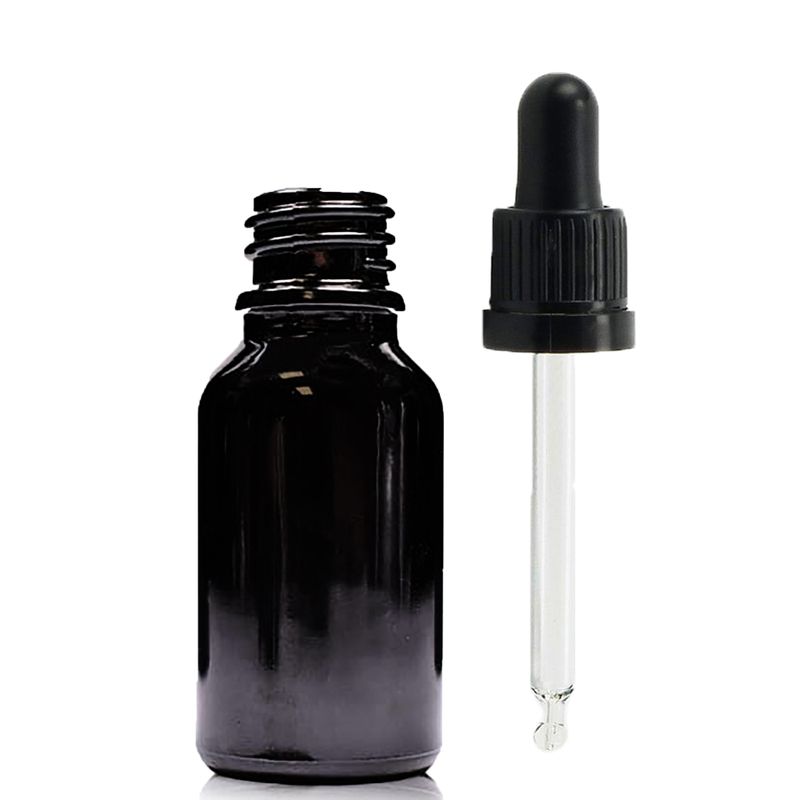 15ml черна стъклена бутилка с капкомер и черна T/E пипета
