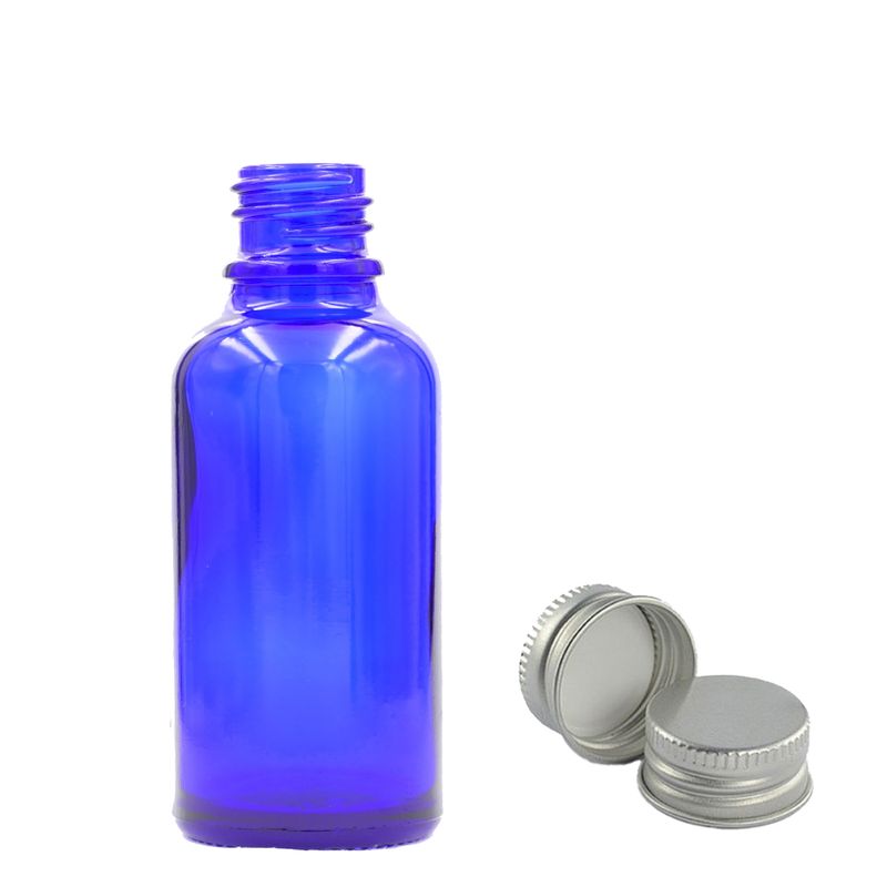 30ml синя стъклена бутилка за капки със алуминиева капачка