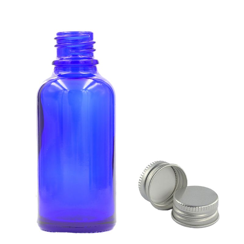 50ml синя стъклена бутилка с капкомер и алуминиева капачка