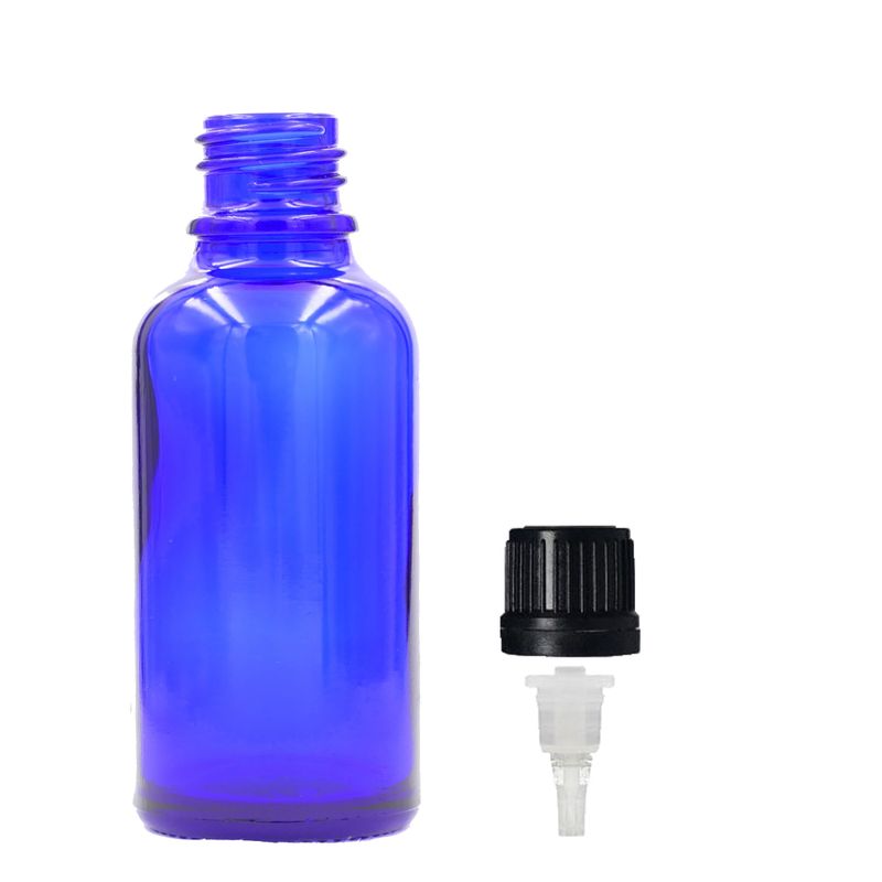 50 ml синя стъклена бутилка с капачка за пипета