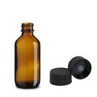 60ml янтарна стъклена бутилка Бостън с черна пластмасова капачка