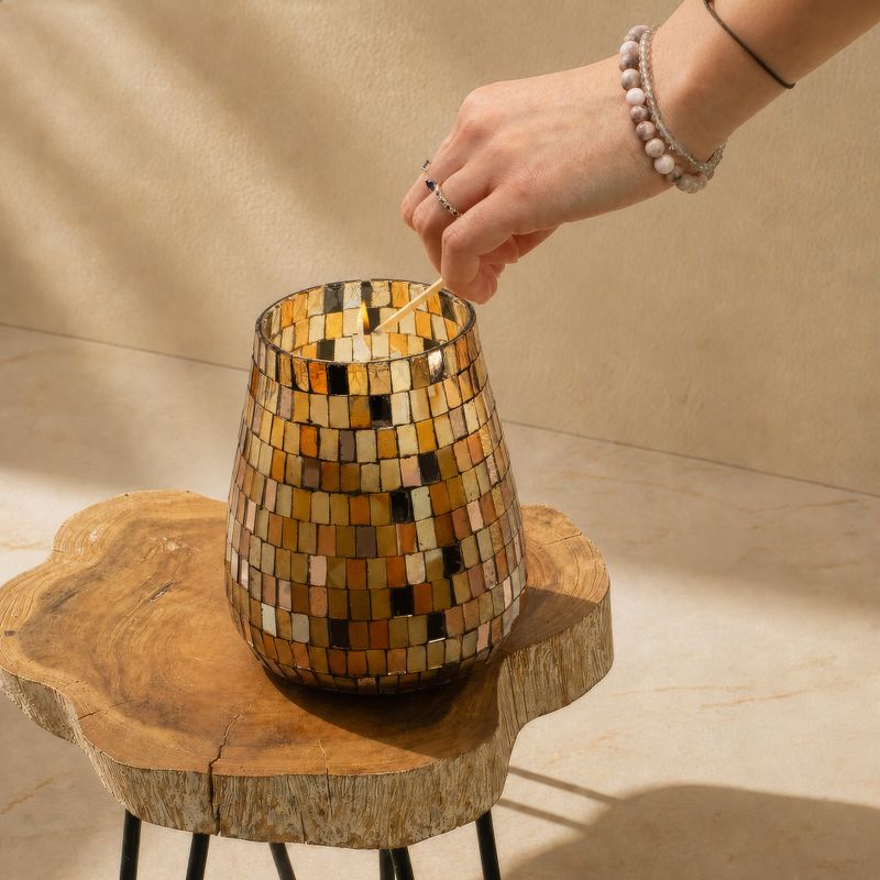 Голяма Свещ в Стъкло Amber Mosaic