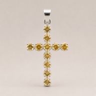 Индийски молитвени висулки - сребърно покритие (верига 45 см) - кръст с цитрин