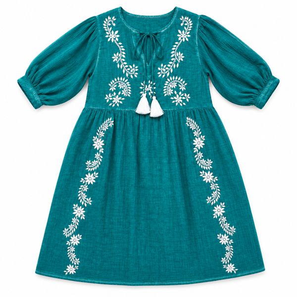 (M-L) Тюркоазена Рокля Nomad Sari С Бродерия