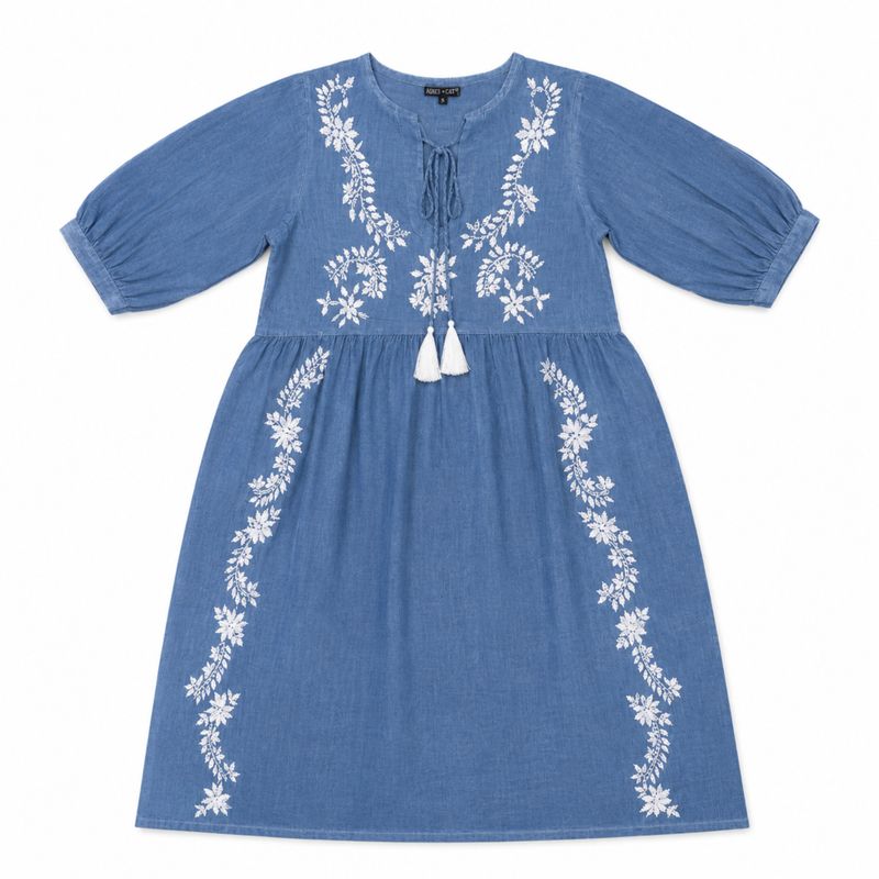 (M-L) Тъмносиня Рокля Nomad Sari С Бродерия
