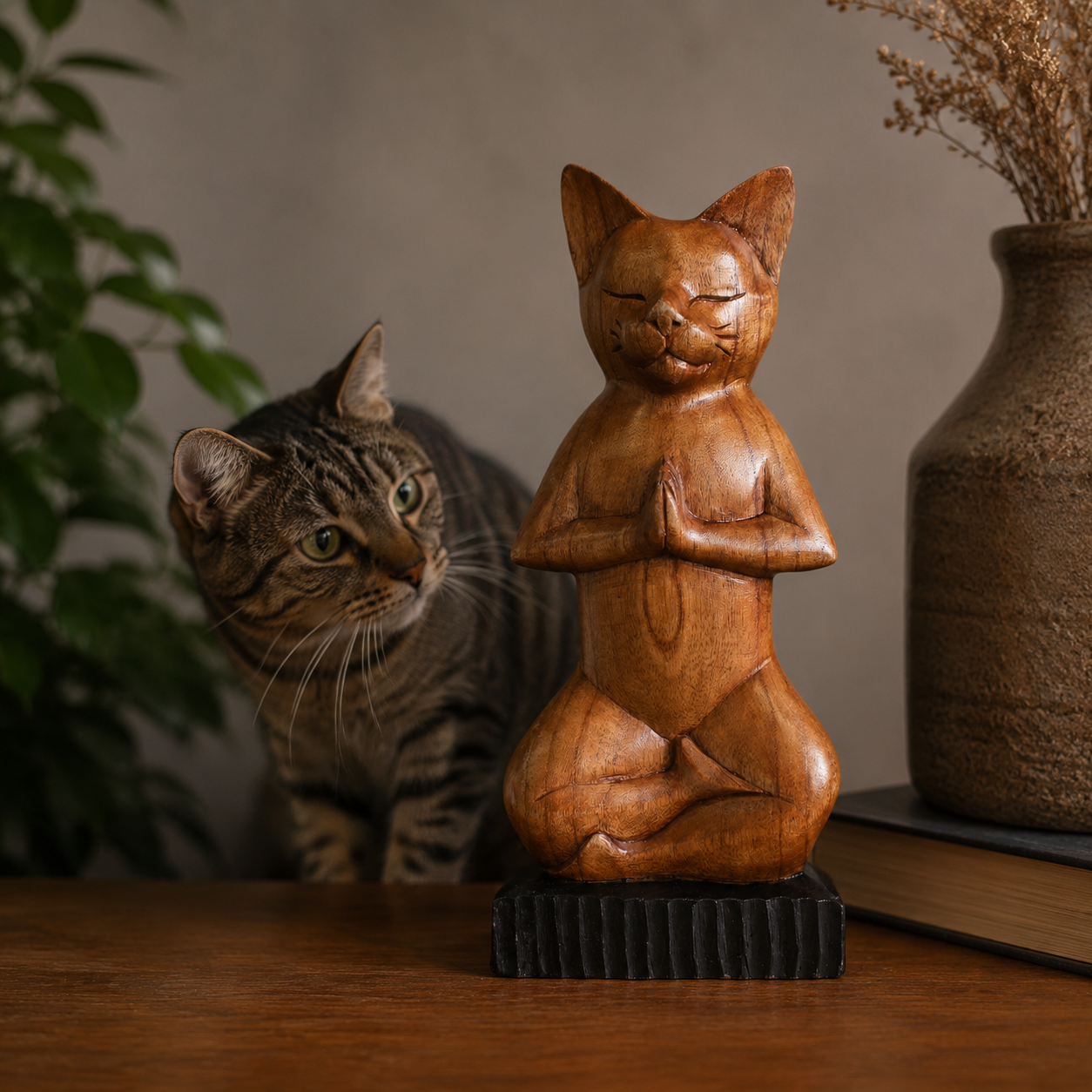 Ръчно Дърворезбовани Йога Котки