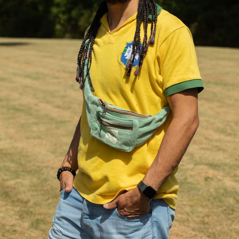 Памучно-конопена стилна чанта за колан (или чанта за талия) - мътен зелен