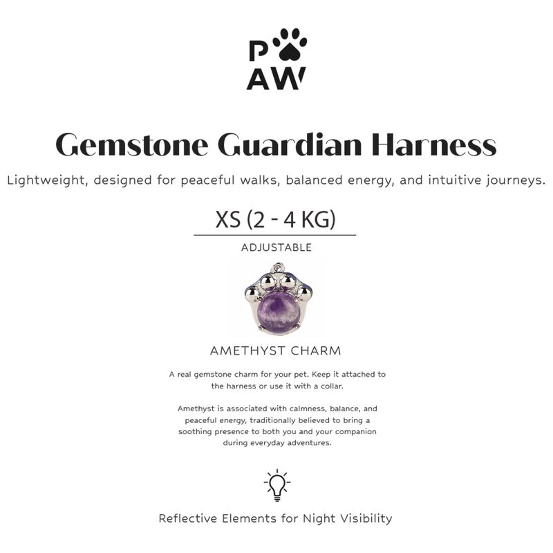PAW - XS (2-4 кг) кучешка презрамка за стъпване Guardian с отразителна мрежа - лавандов цвят - аметистов талисман