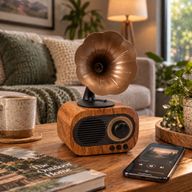 Ретро мини грамофонен говорител - Bluetooth и FM радио - 5 вата × 1
