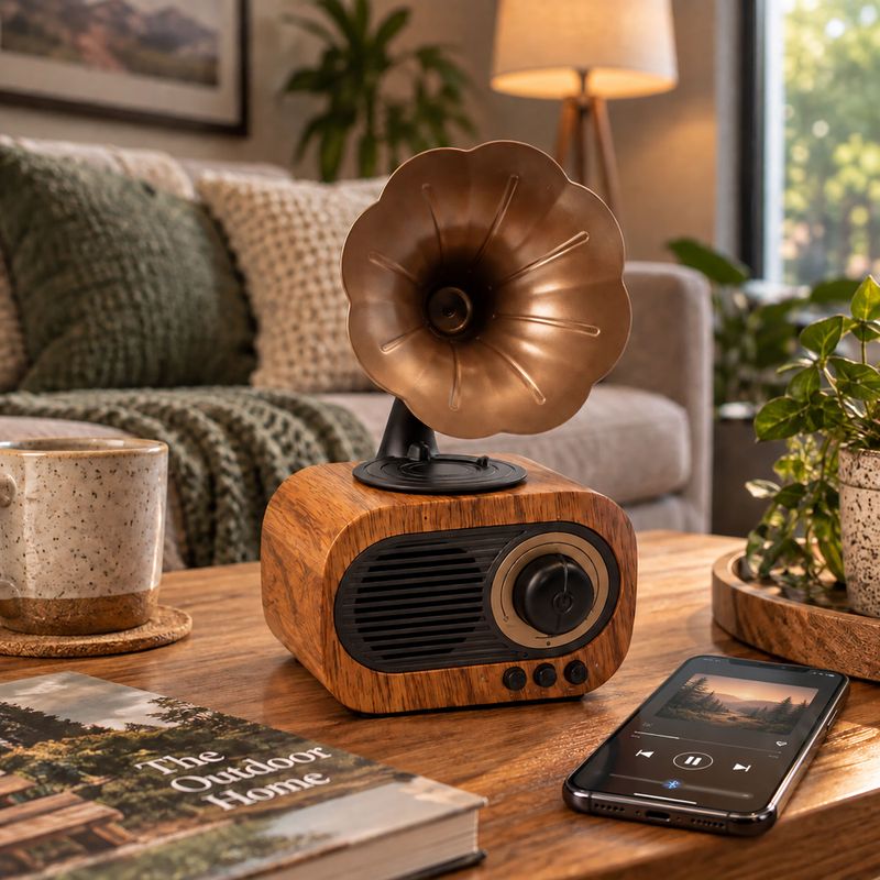 Ретро мини грамофонен говорител - Bluetooth и FM радио - 5 вата × 1