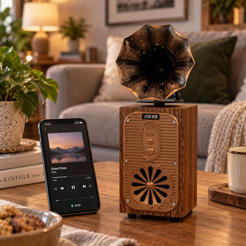 Ретро висок грамофонен говорител (изключително силен) - Bluetooth - 8 вата