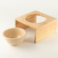 PAW Хранителни купи - Голяма единична керамична купа в дървена стойка - 14 см