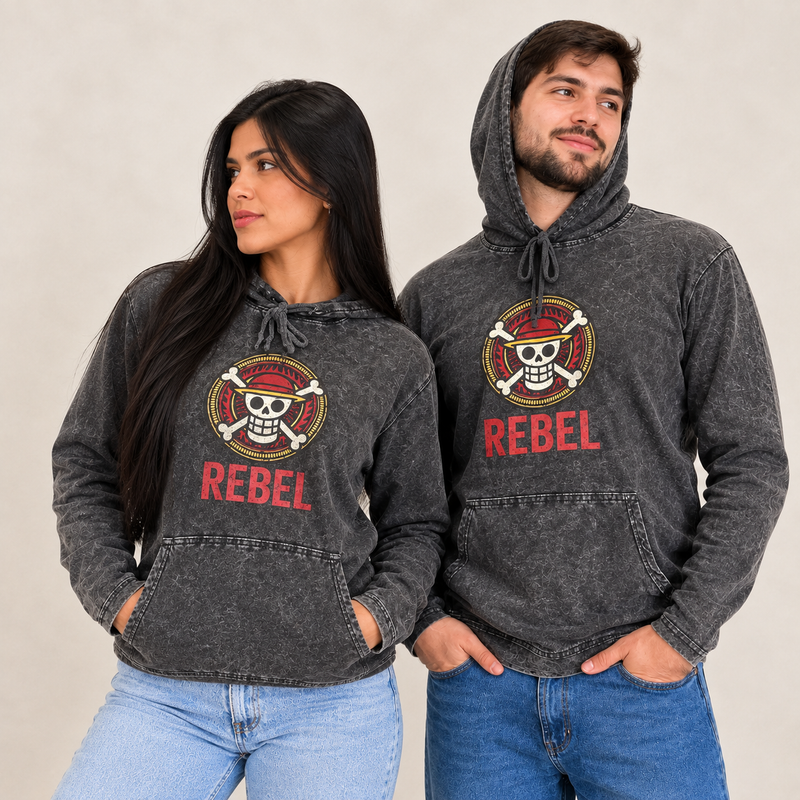Малък камъчно изпран худи с кенгуру джоб - сив REBEL