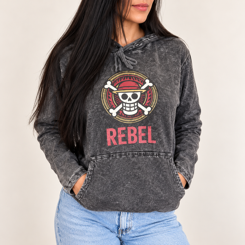 Малък камъчно изпран худи с кенгуру джоб - сив REBEL