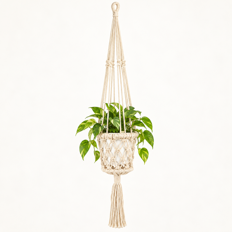 Макраме поставка за саксия - Естествен цвят